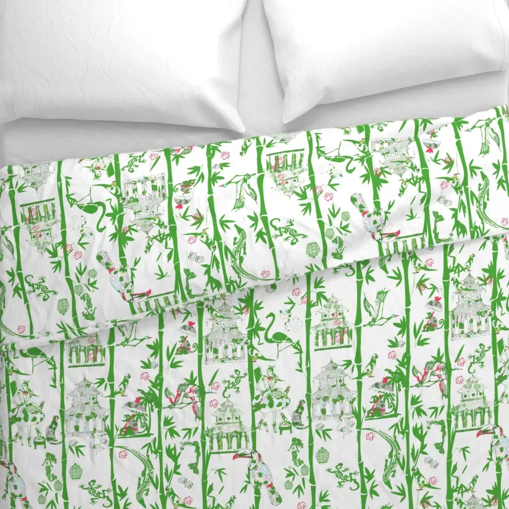 Palm Beach Garden Chinoiserie Duvet Cover - Green alternate view