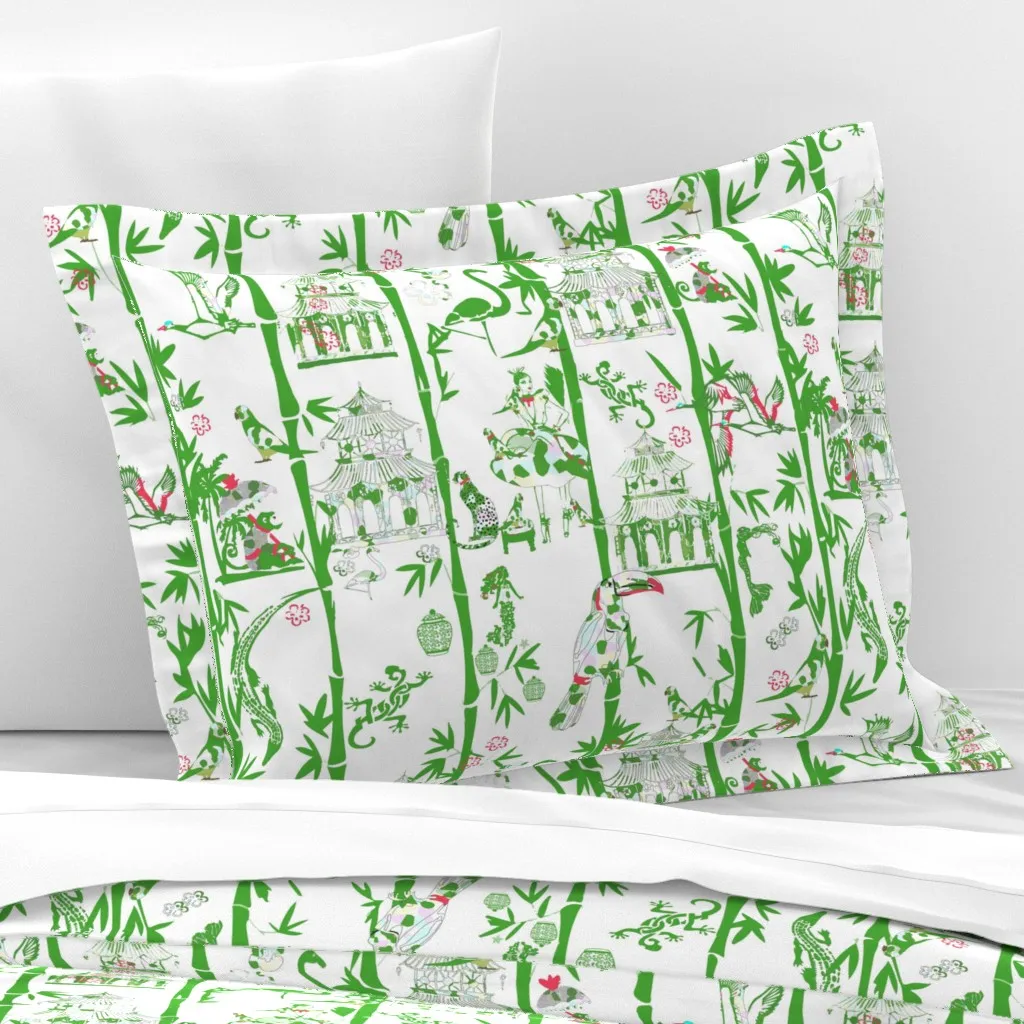 Palm Beach Garden Chinoiserie Standard Flanged Pillow Sham - Green, Cotton Sateen product