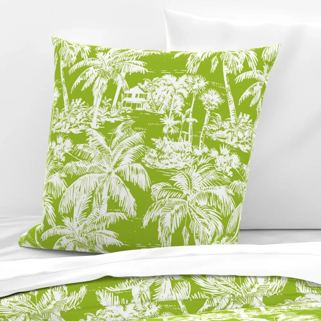 Palm Breeze Paradise Toile Euro Pillow Sham - White product