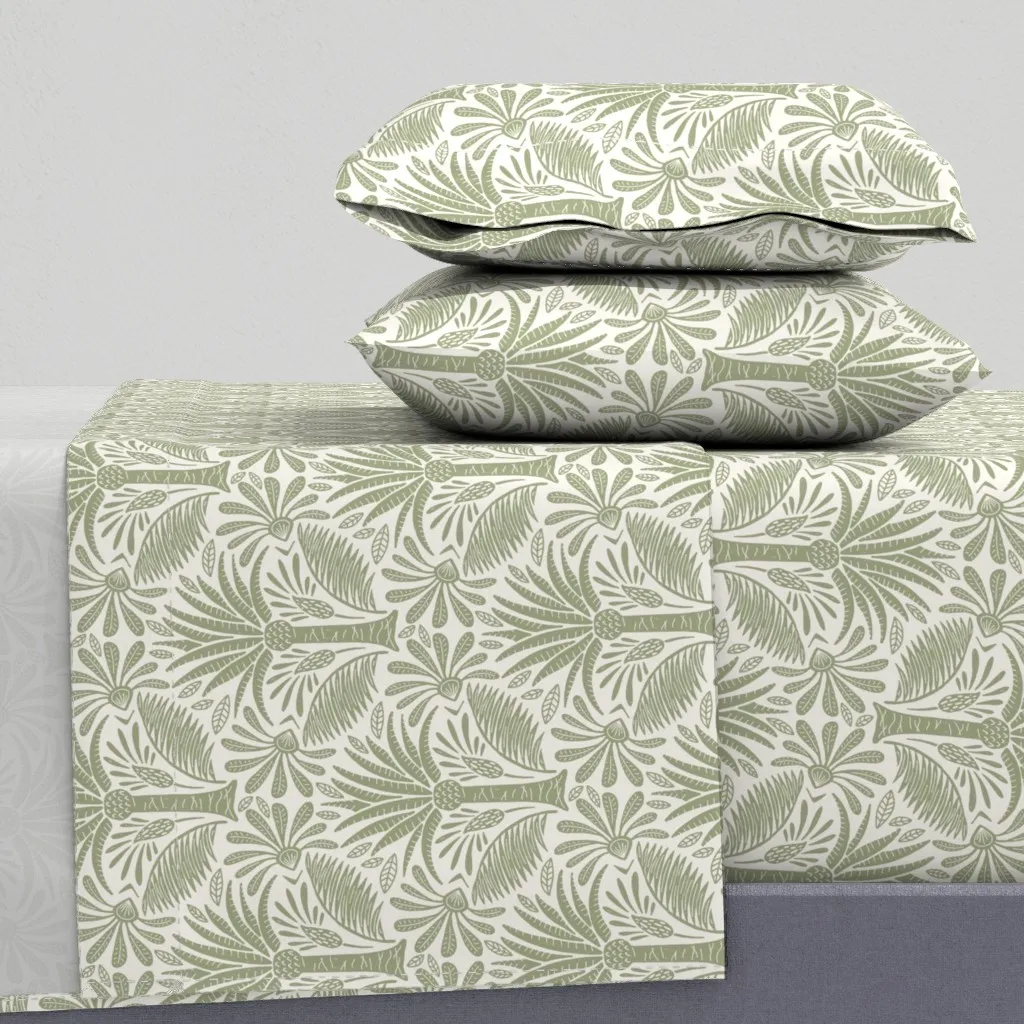 Palm Damask King Size Sheet Set - Sage Green product