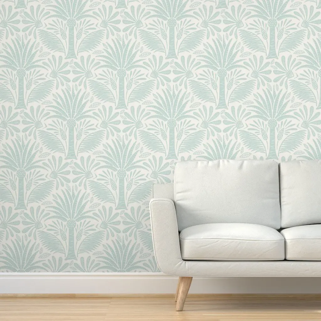 Palm Damask Peel and Stick Wallpaper - Pale Aqua product