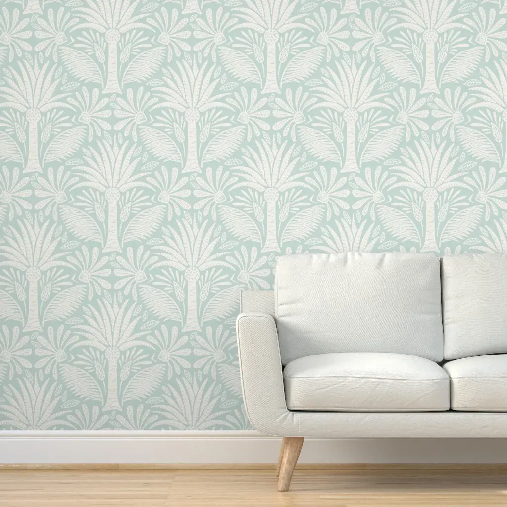 Palm Damask Peel and Stick Wallpaper - Soft Aqua product