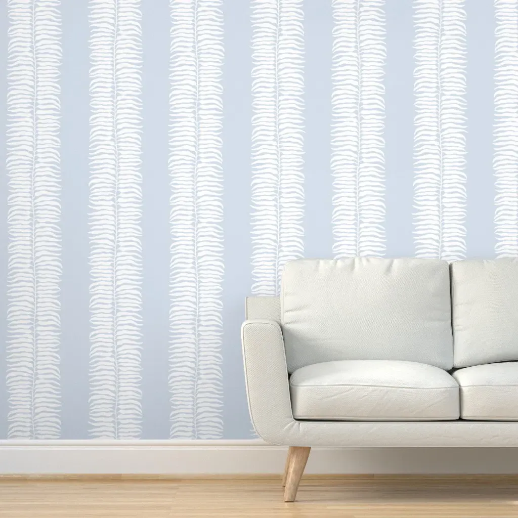 Palm Fern Leaf Stripes Peel and Stick Wallpaper - White product