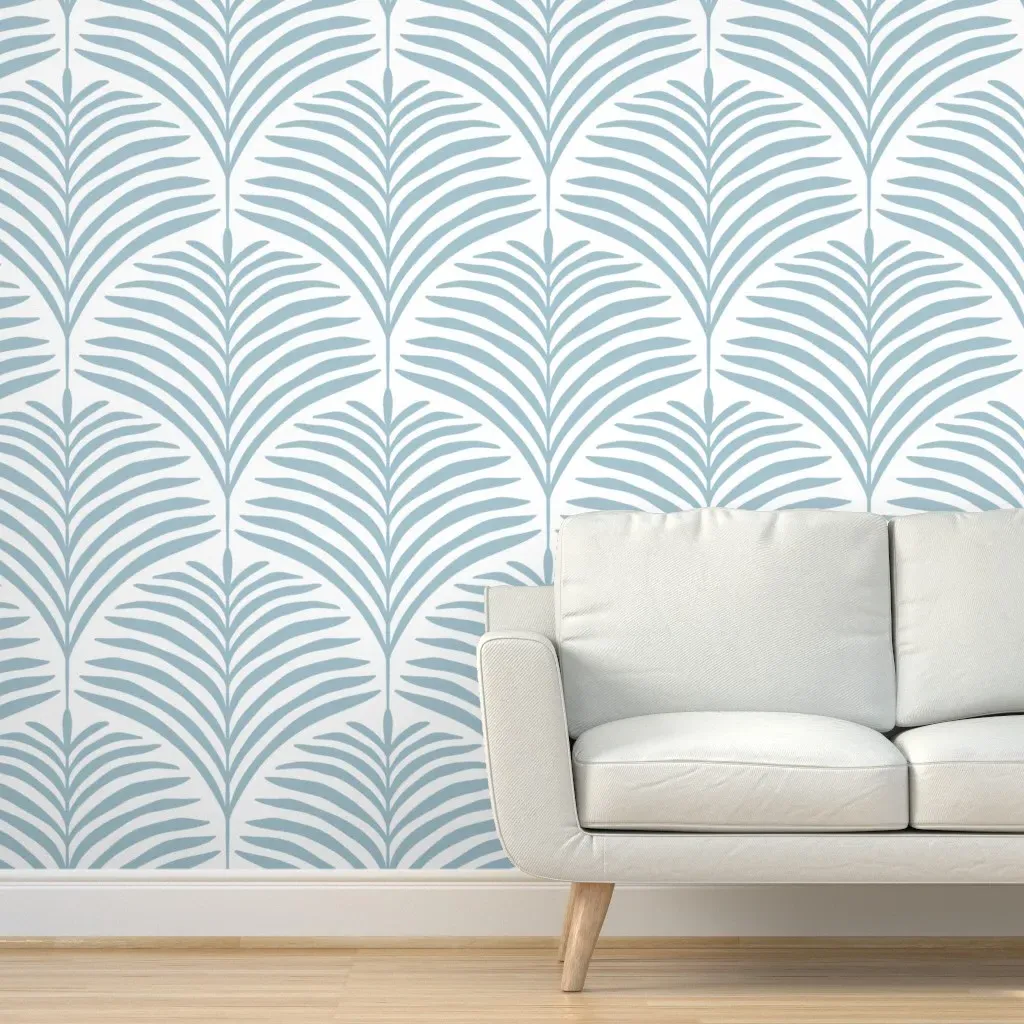 Palm Frond Leaves Peel and Stick Wallpaper - Sky Blue product