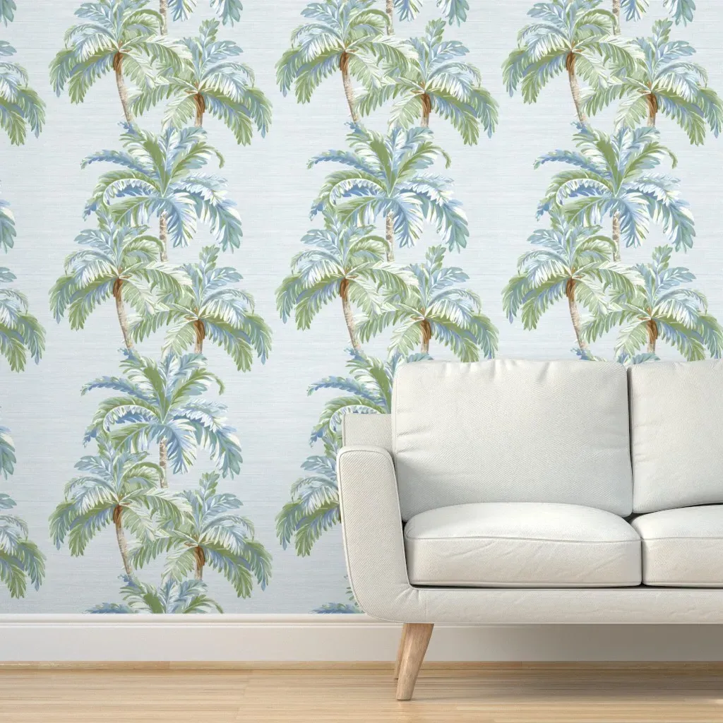 Palm Grove Canopy Peel and Stick Wallpaper - Light Blue, Grasscloth product