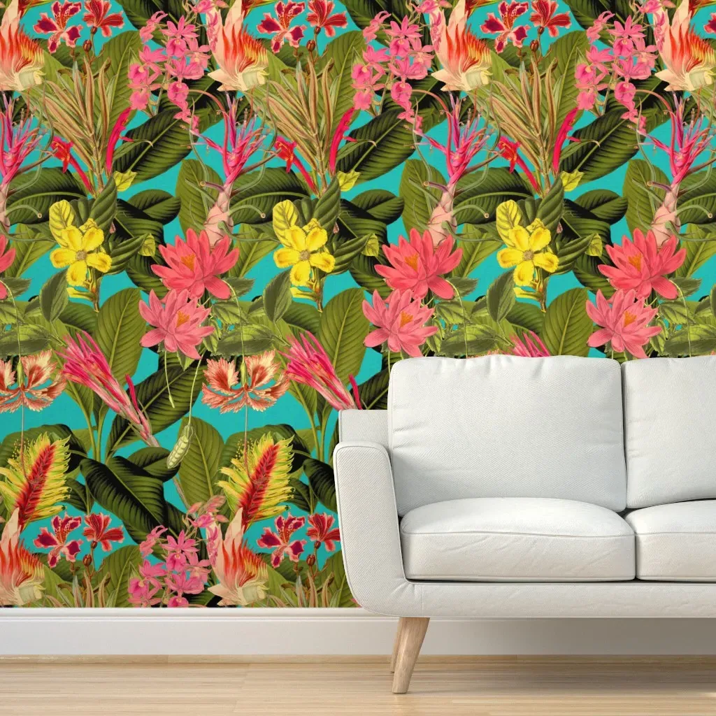 Palm In Palm Floral Fantastico Calypso Peel and Stick Wallpaper - Pink, Linen product