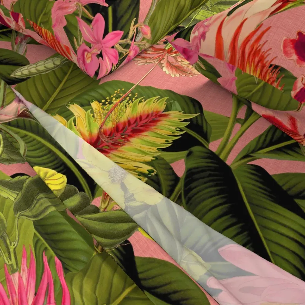 Palm In Palm Floral Fantastico Queen Sheet Set - Pink, Linen alternate view