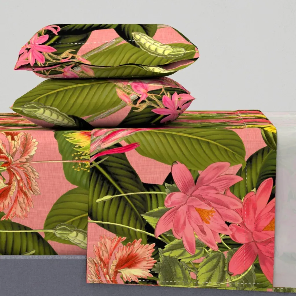 Palm In Palm Floral Fantastico Queen Sheet Set - Pink, Linen product