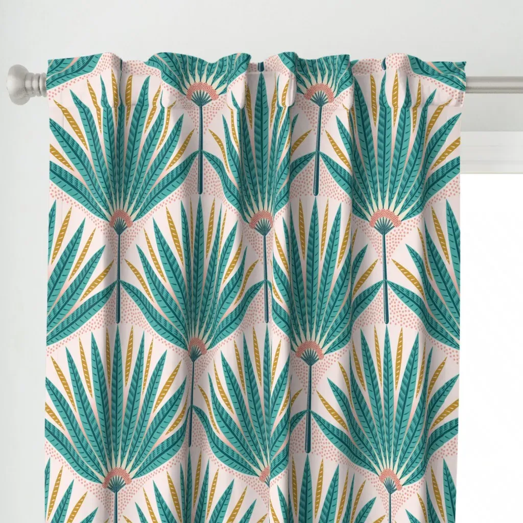 Palm Leaves Curtain Panel - Teal alternate view