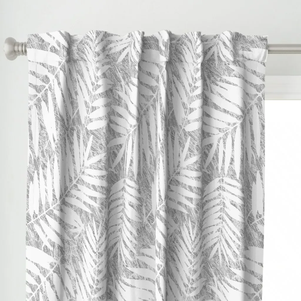 Palm Leaves Design Curtain Panel - White alternate view