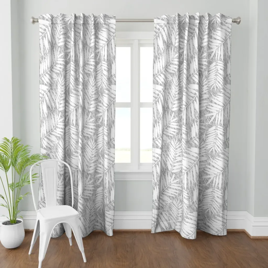 Palm Leaves Design Curtain Panel - White product