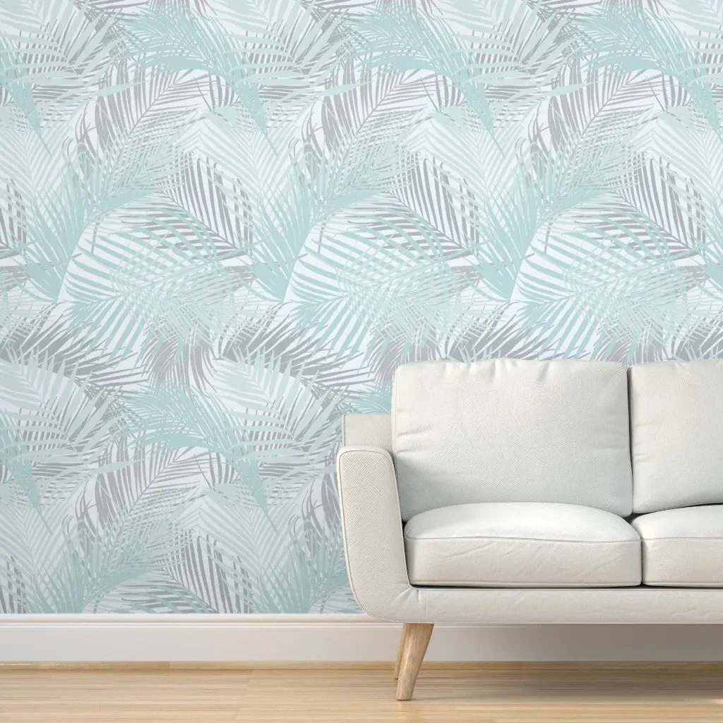 Palm Leaves Peel and Stick Wallpaper - Light Teal product
