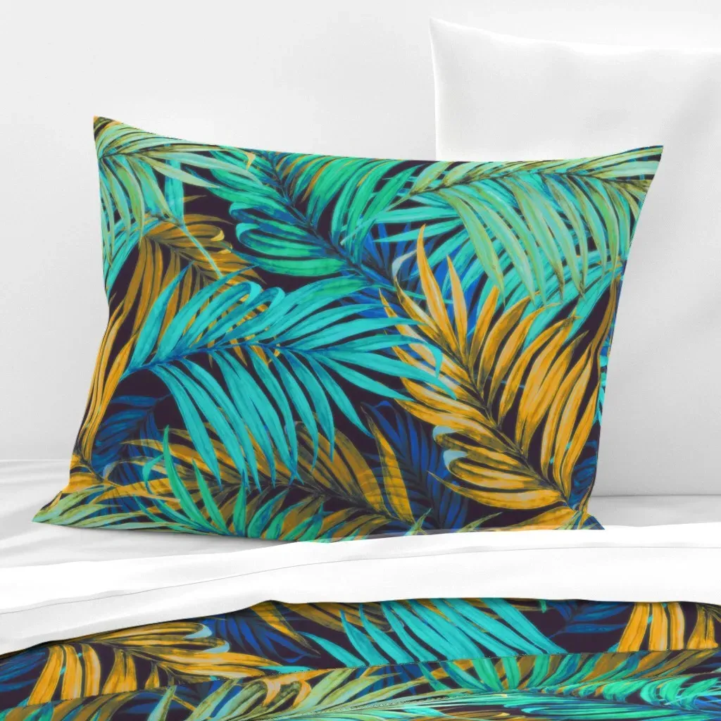 Palm Leaves Standard Knife Edge Cushion Cover - Teal, Cotton Sateen product
