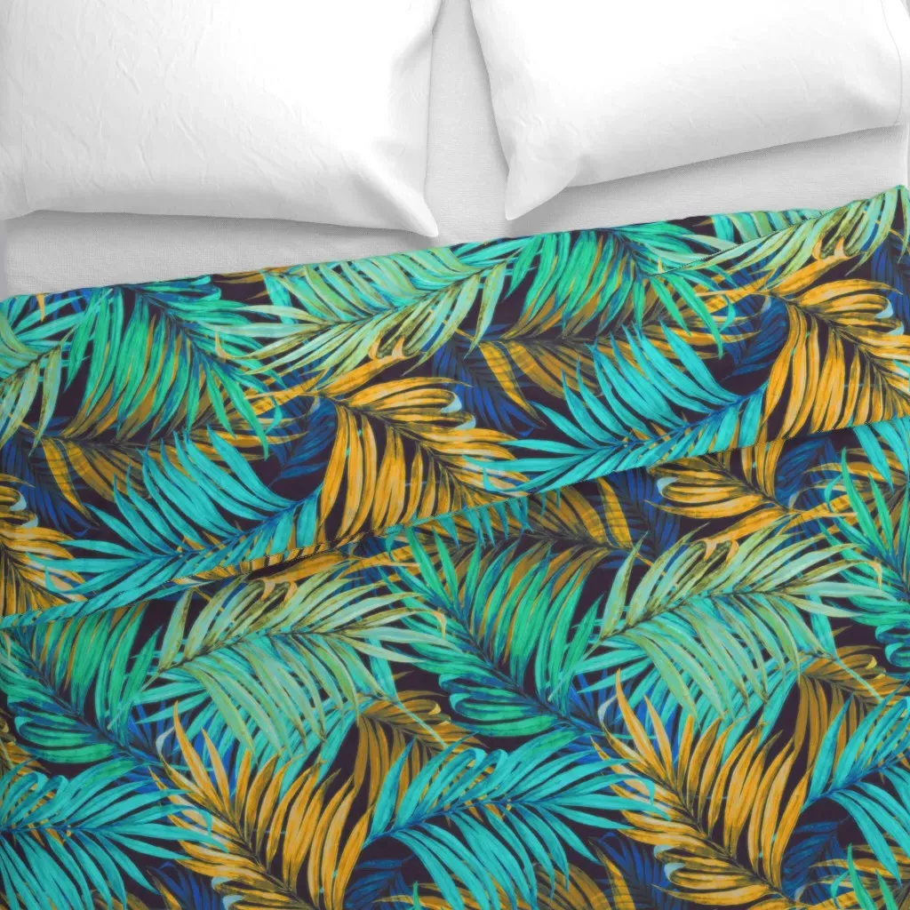 Palm Leaves Vintage Duvet Cover - Teal alternate view