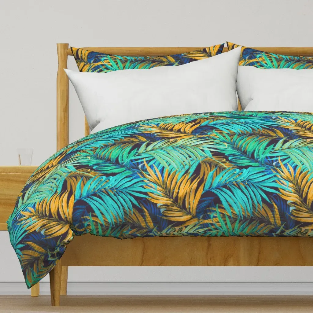 Palm Leaves Vintage Duvet Cover - Teal product