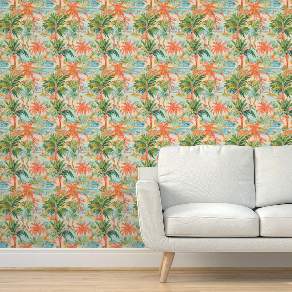 Palm Ocean Peel and Stick Wallpaper - Coral, Orange product