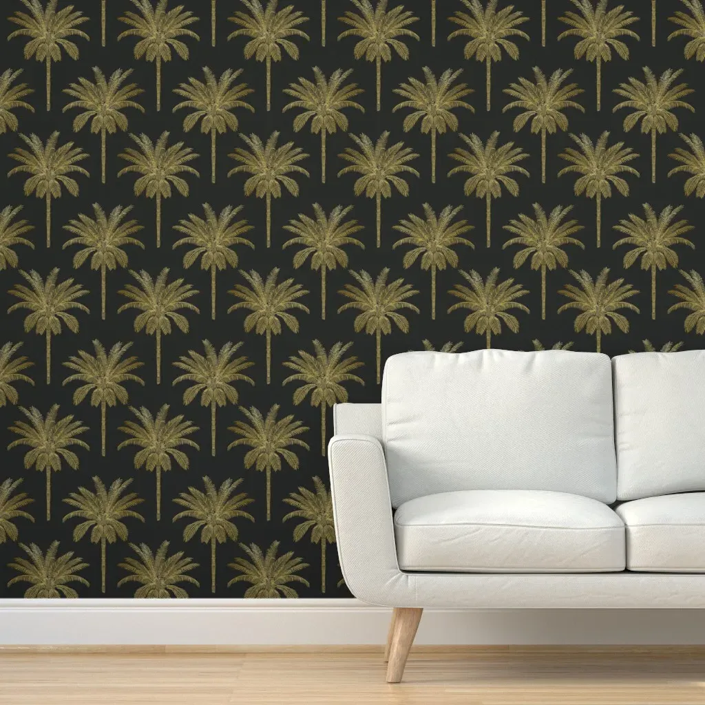 Palm Peel and Stick Wallpaper Removable - Gold, Charcoal Black product