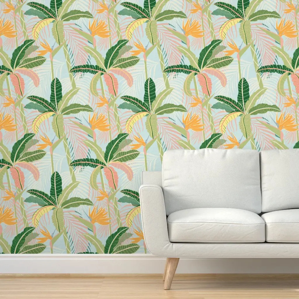 Palm Springs Botanica Peel and Stick Wallpaper - Tropical Blue and Pastel Green product
