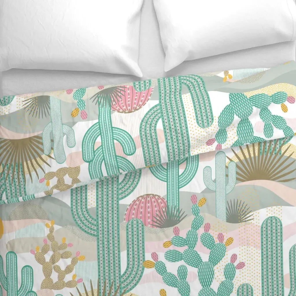 Palm Springs Cacti Bohemian Duvet Cover - Teal alternate view
