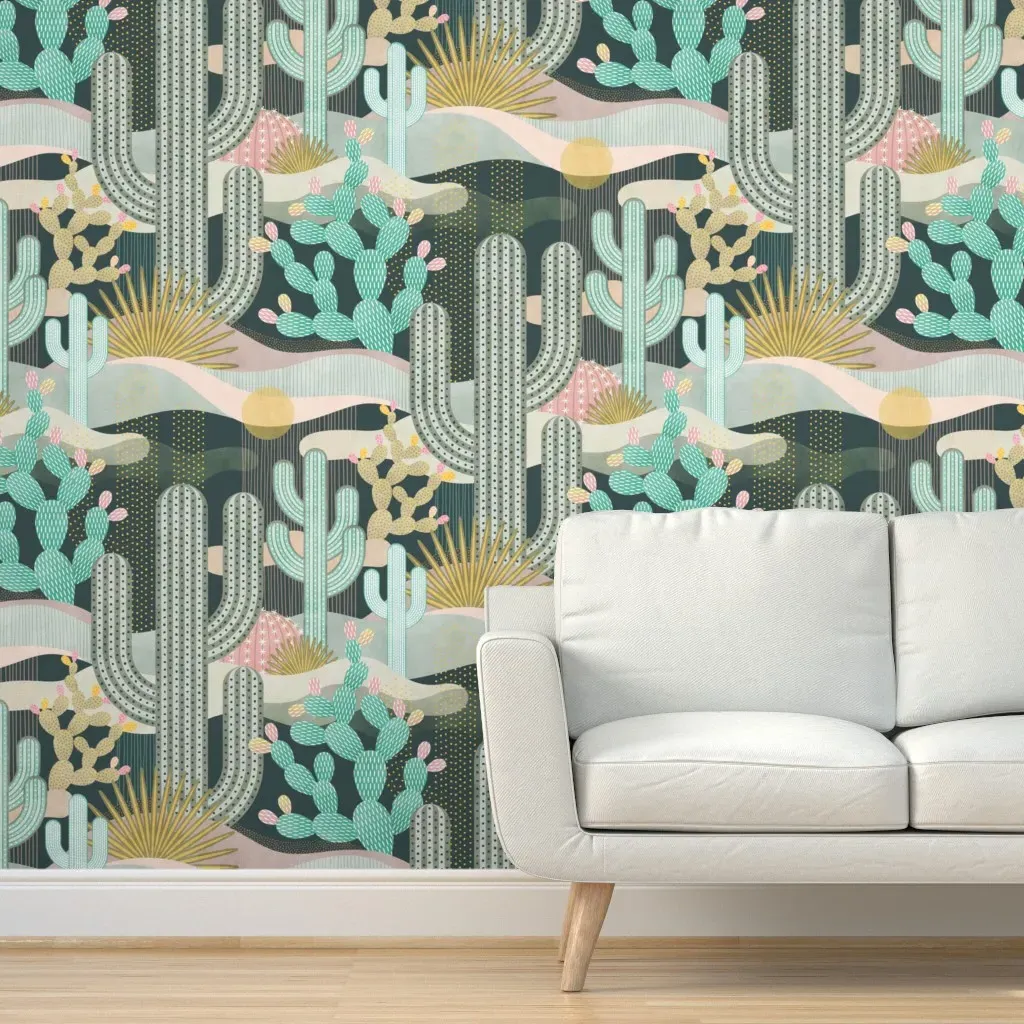 Palm Springs Cacti Peel and Stick Wallpaper - Teal product
