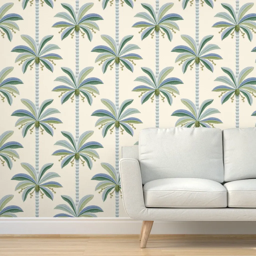Palm Springs Classic Palm Stripes Peel and Stick Wallpaper - Blue Green Ivory product
