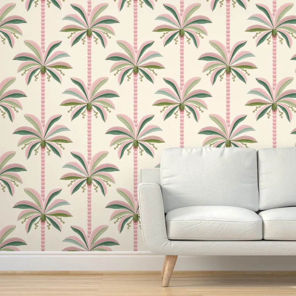 Palm Springs Classic Palm Stripes Peel and Stick Wallpaper - Pink, Green product