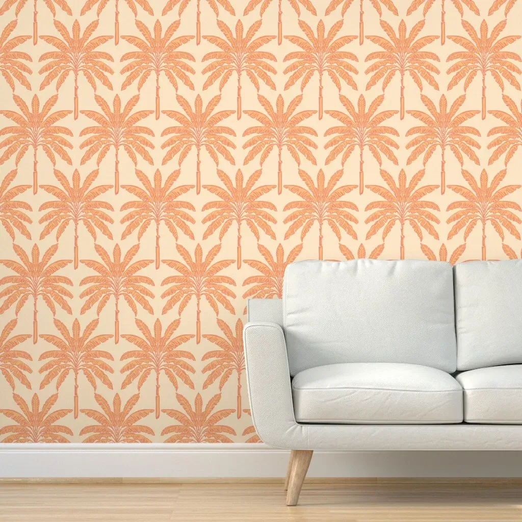 Palm Springs Glam Banana Palms Peel and Stick Wallpaper - Coral product