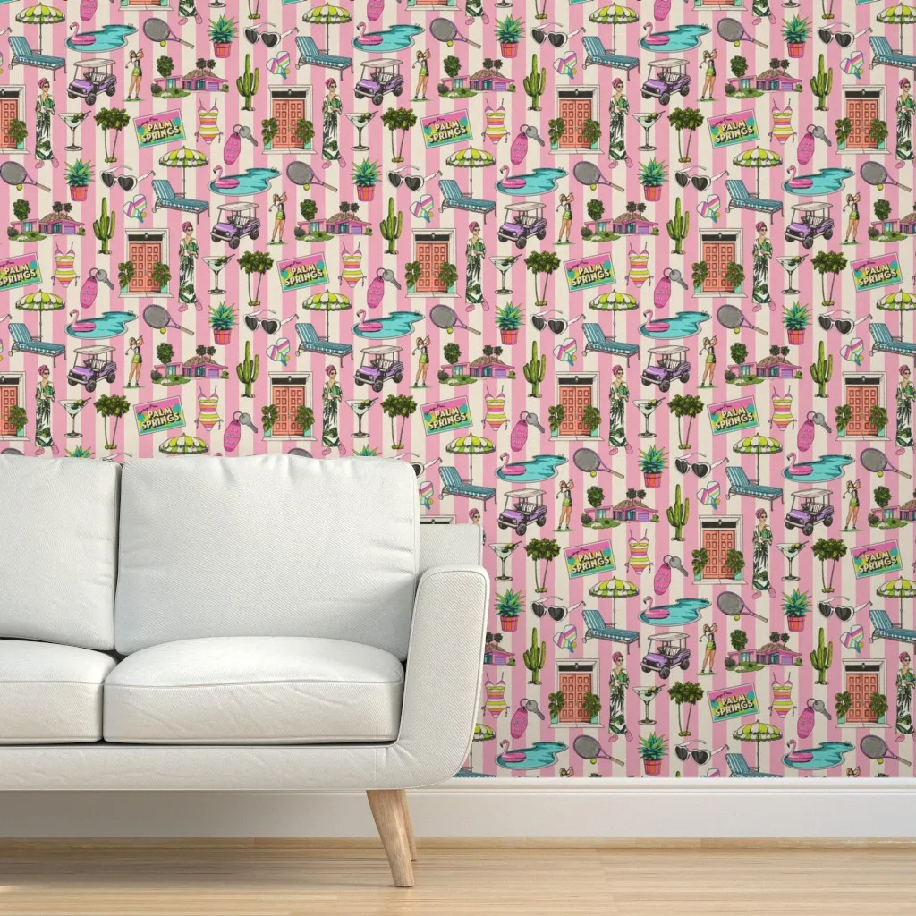 Palm Springs Icons Small Peel and Stick Wallpaper - Pink, Striped product