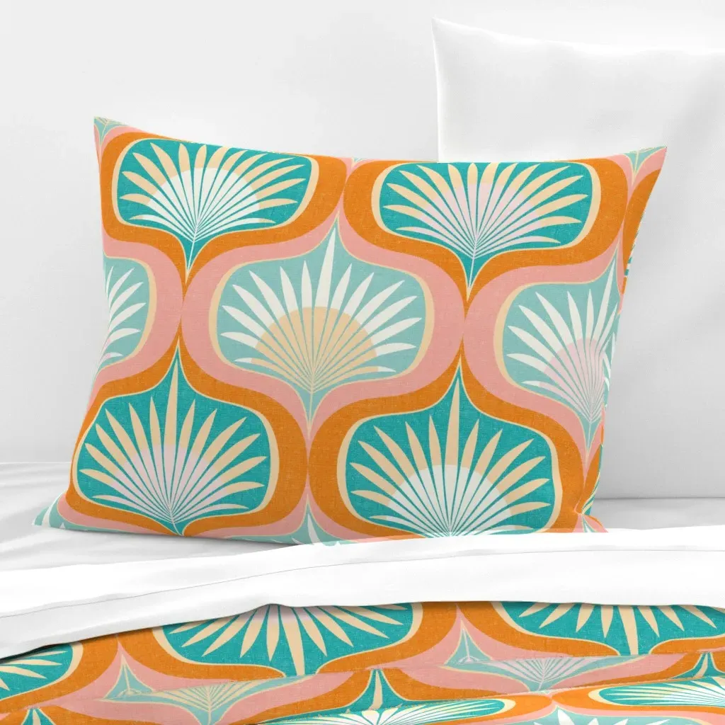 Palm Springs Pattern Standard Knife Edge Cushion - Teal, Cotton Sateen product