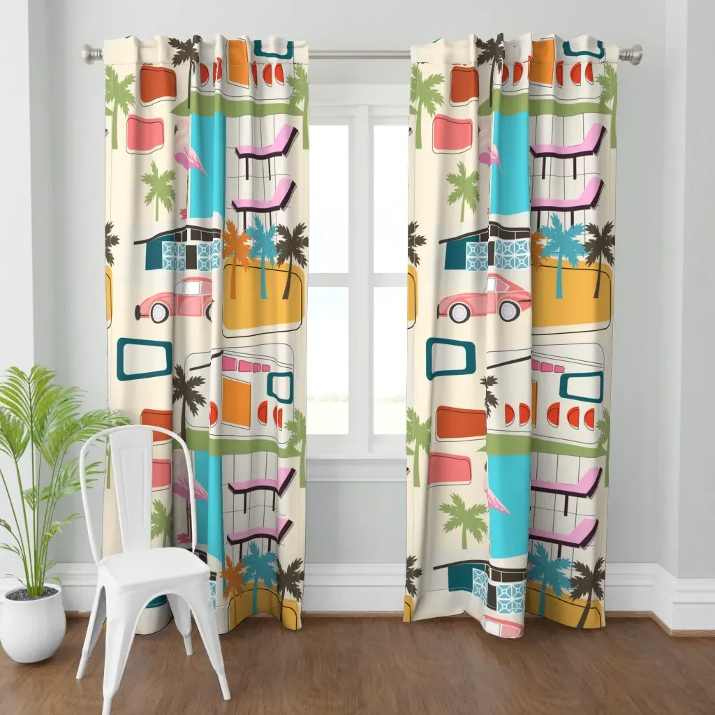 Palm Springs Retro Oasis Curtain Panel - Pink product