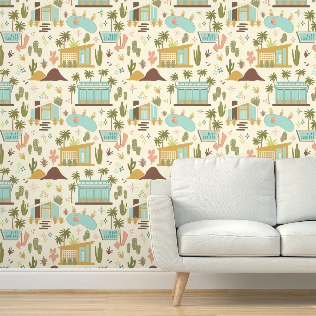 Palm Springs Retro Oasis Peel and Stick Wallpaper - Yellow product