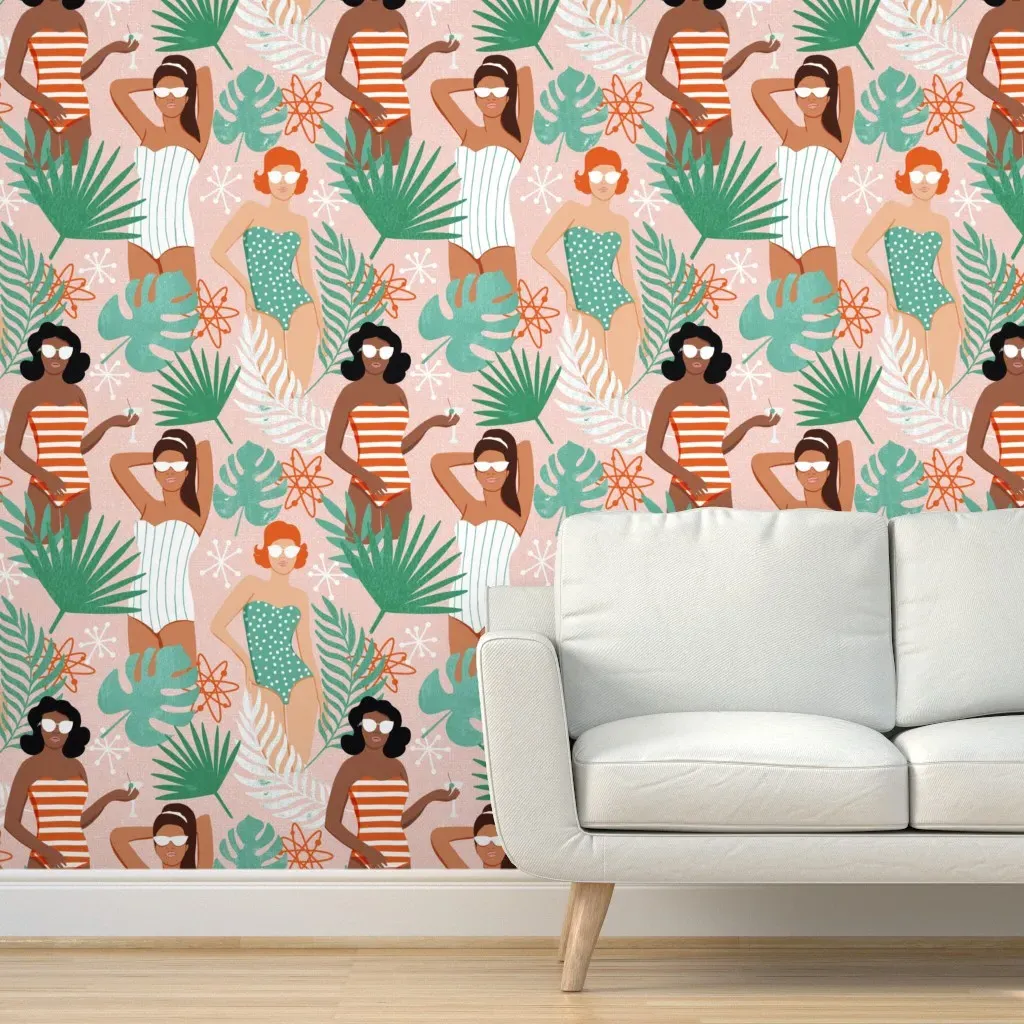 Palm Springs Summer Peel and Stick Wallpaper - Pink, Green product