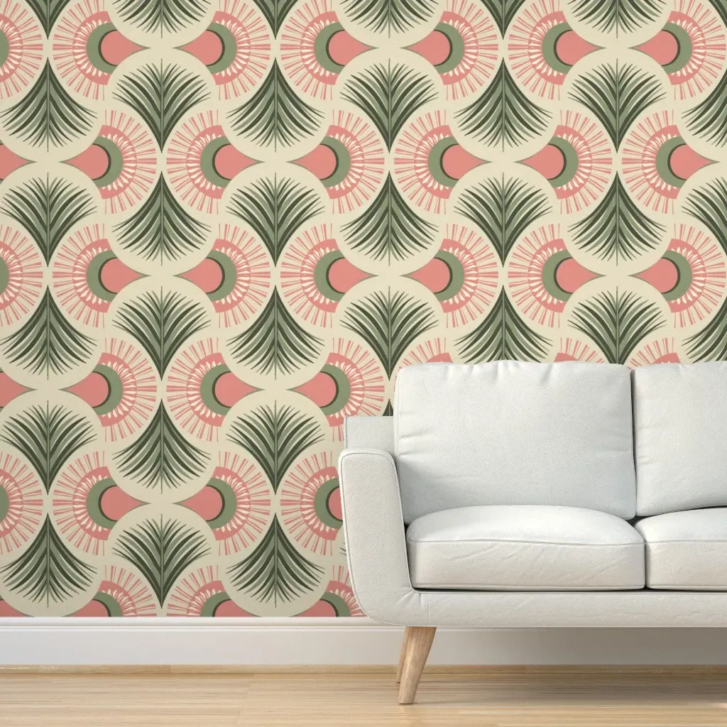 Palm Springs Sunset Palms Peel and Stick Wallpaper - Blush Pink, Olive Green product