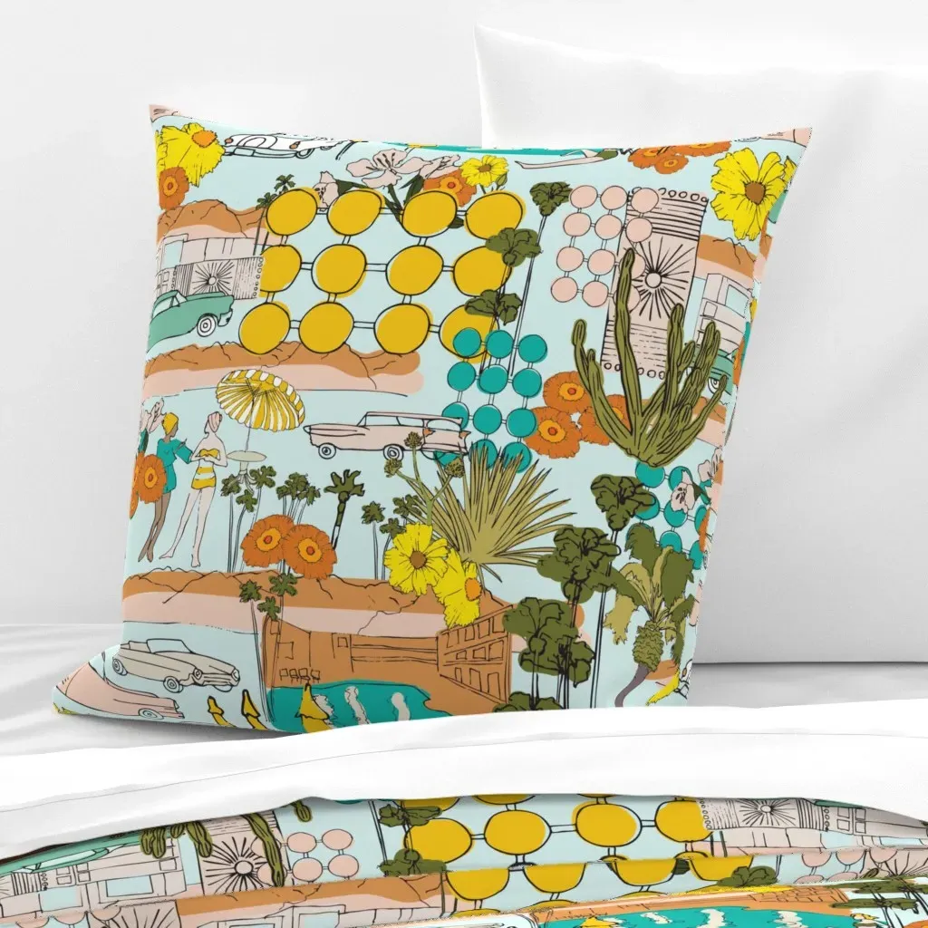 Palm Springs Vintage Cars Retro Oasis Euro Pillow Sham - Yellow product