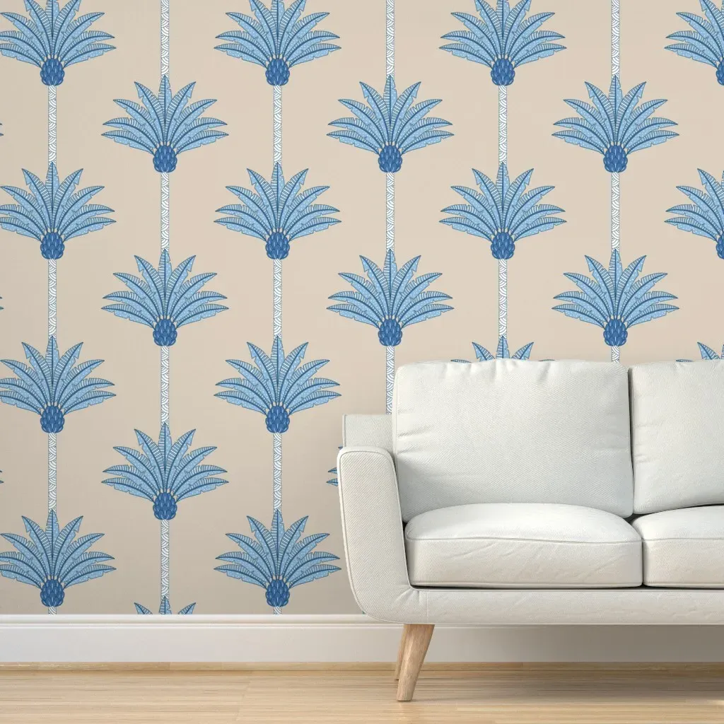 Palm Stripes Peel and Stick Wallpaper - Blue, Parchment product