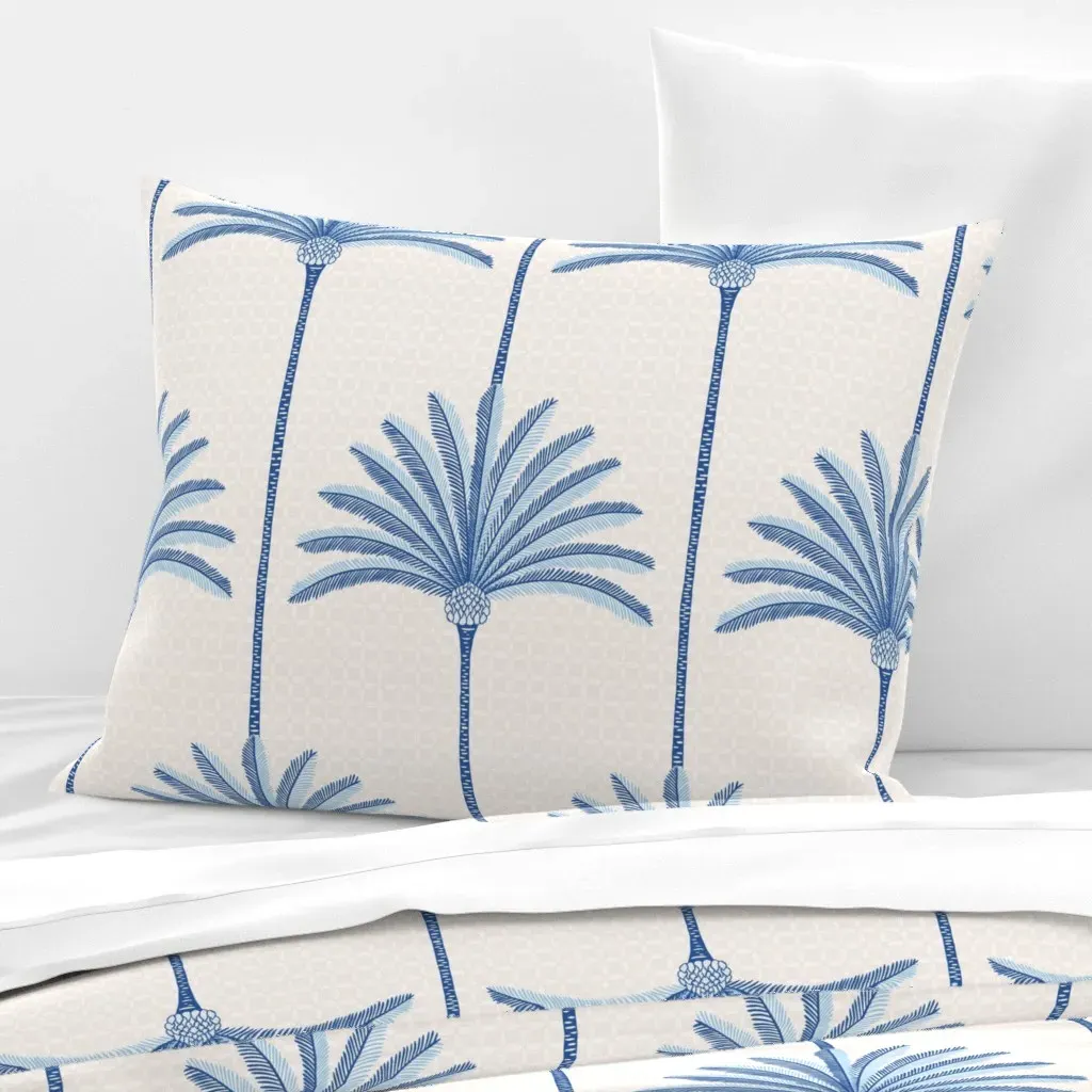 Palm Stripes Standard Knife Edge Cushion Cover - Blue, Cotton Sateen product
