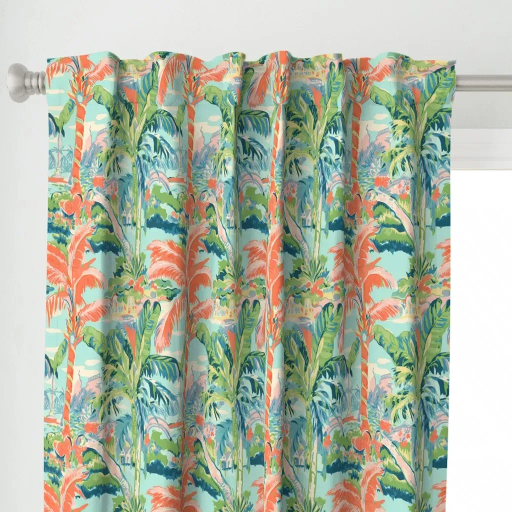 Palm Toile Curtain Panel - Coral Pink alternate view