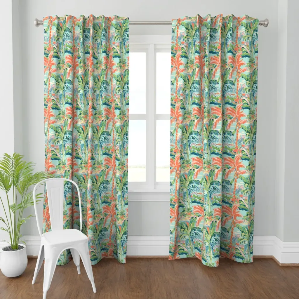 Palm Toile Curtain Panel - Coral Pink product