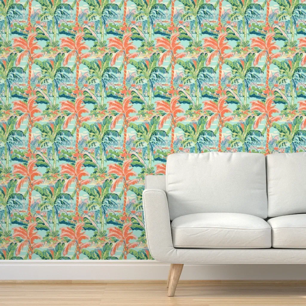 Palm Toile Peel and Stick Wallpaper - Coral Pink product