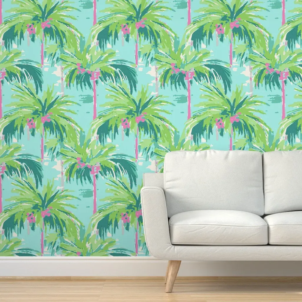 Palm Tree Abstract Peel and Stick Wallpaper - Teal product