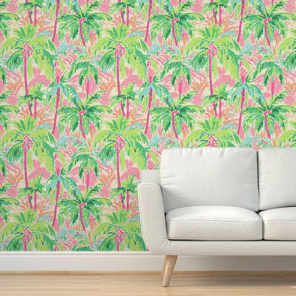Palm Tree Coastal Tropical Peel and Stick Wallpaper - Green product