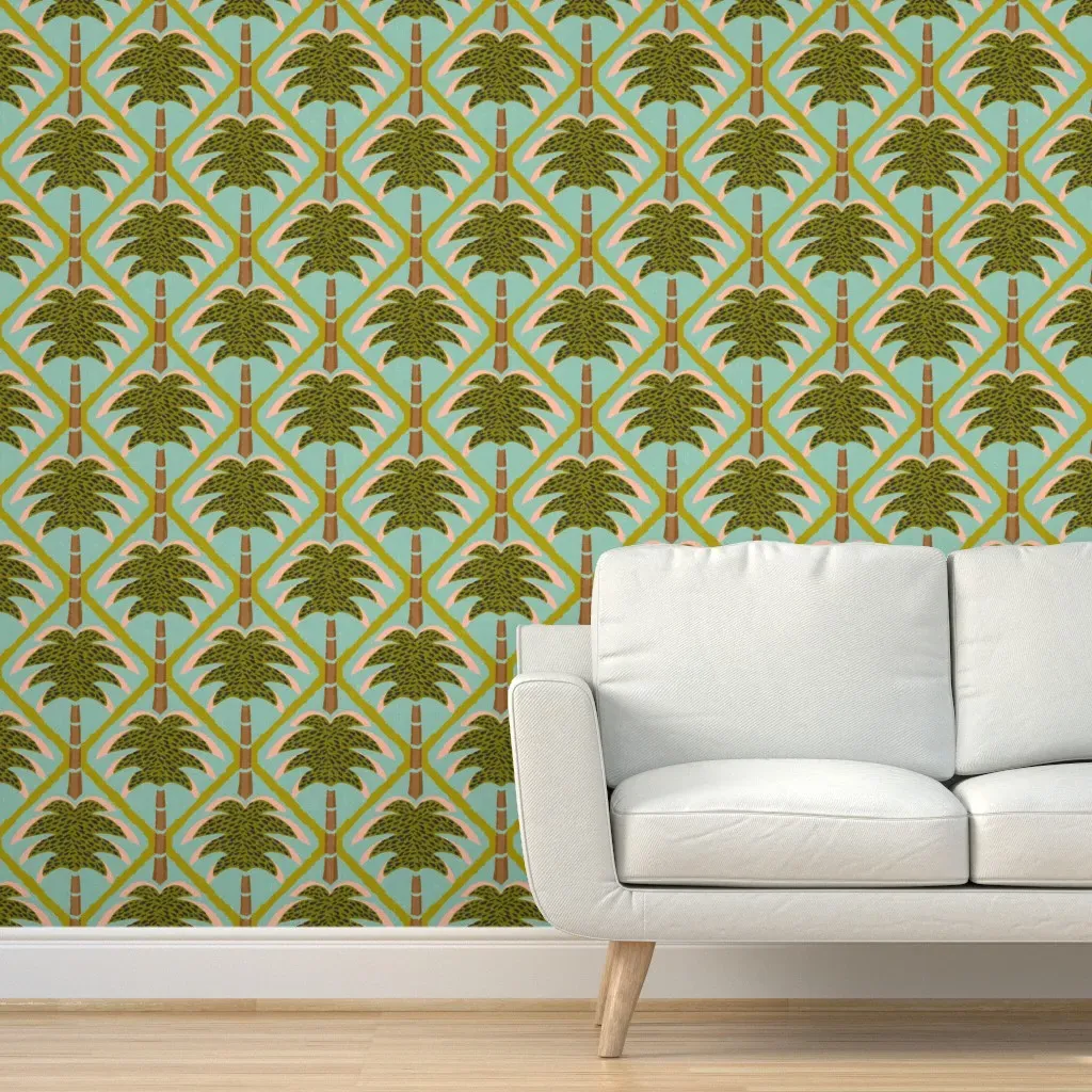 Palm Tree Diamond Pattern Peel and Stick Wallpaper - Teal product