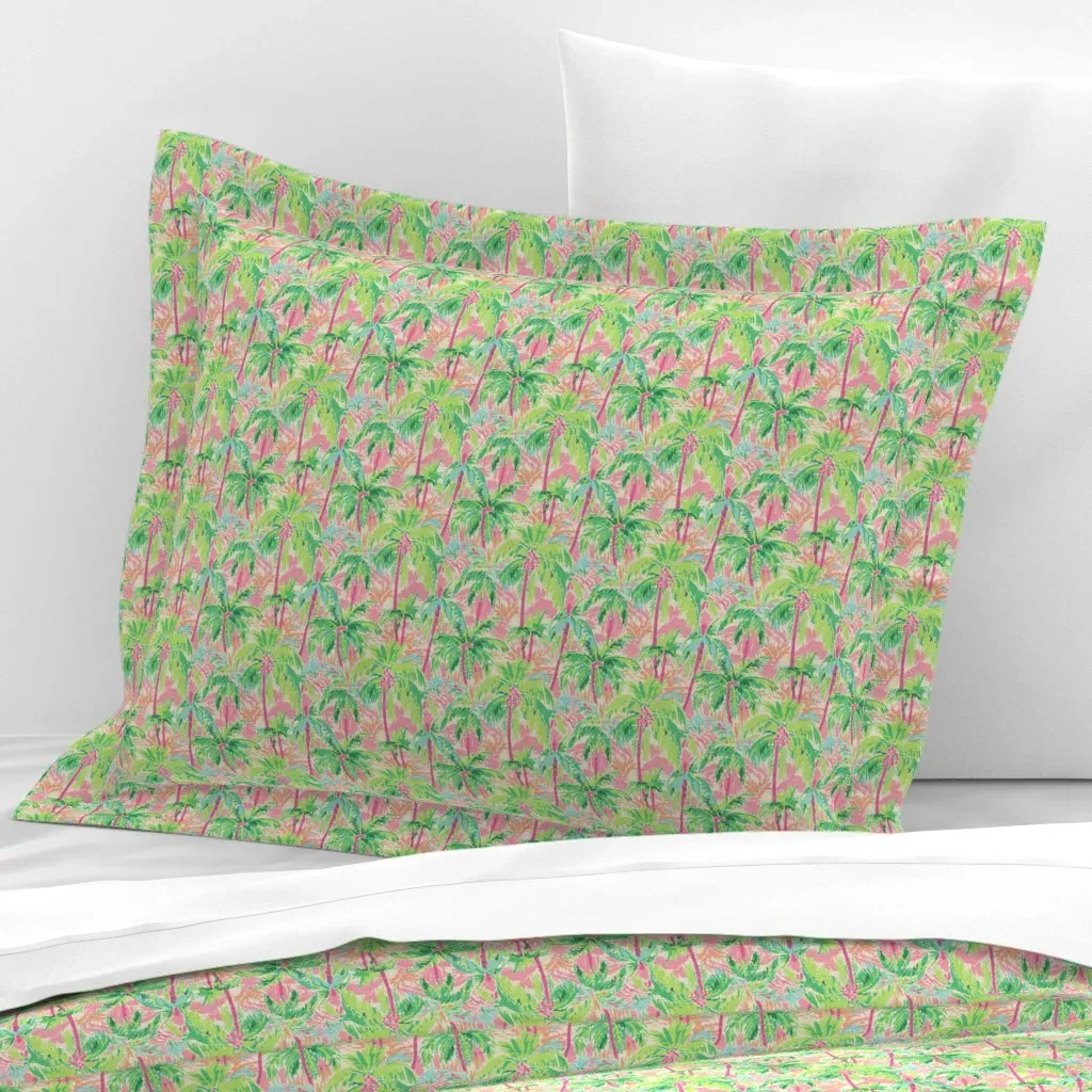 Palm Tree Pattern Standard Flanged Cushion Cover - Green, Cotton Sateen product