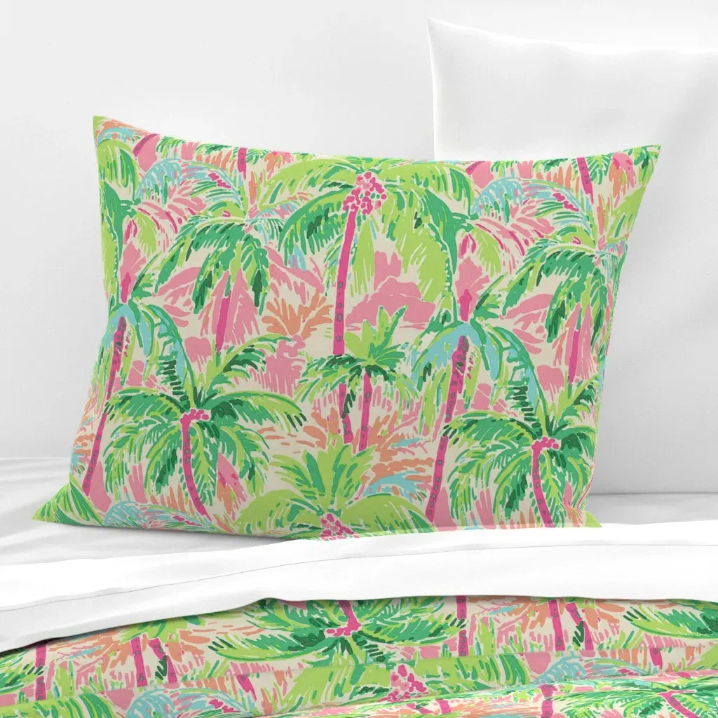 Palm Tree Pattern Standard Knife Edge Pillow - Green, Cotton Sateen product