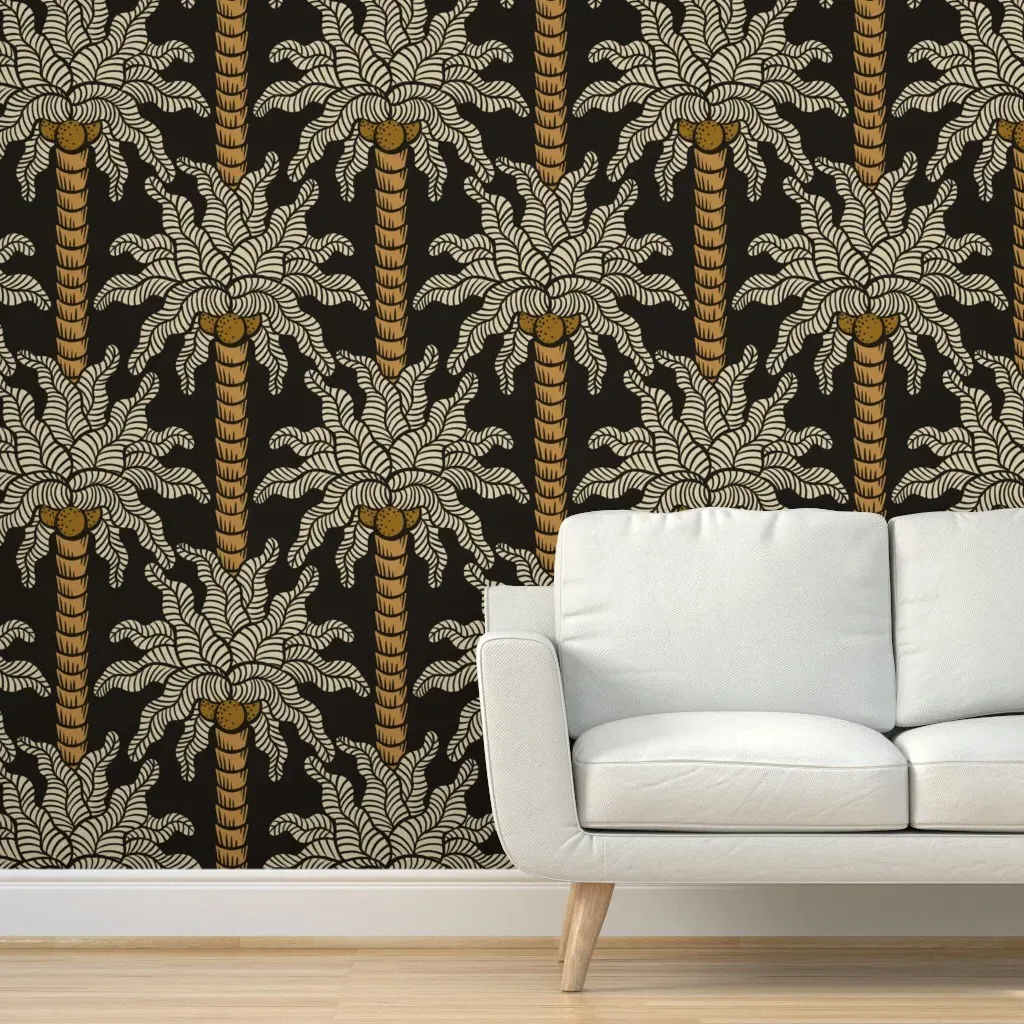 Palm Tree Peel and Stick Wallpaper - Black, White, Gold product