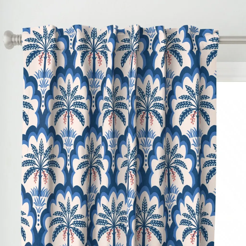 Palm Tree Scallops Curtain Panel - Dark Blue alternate view
