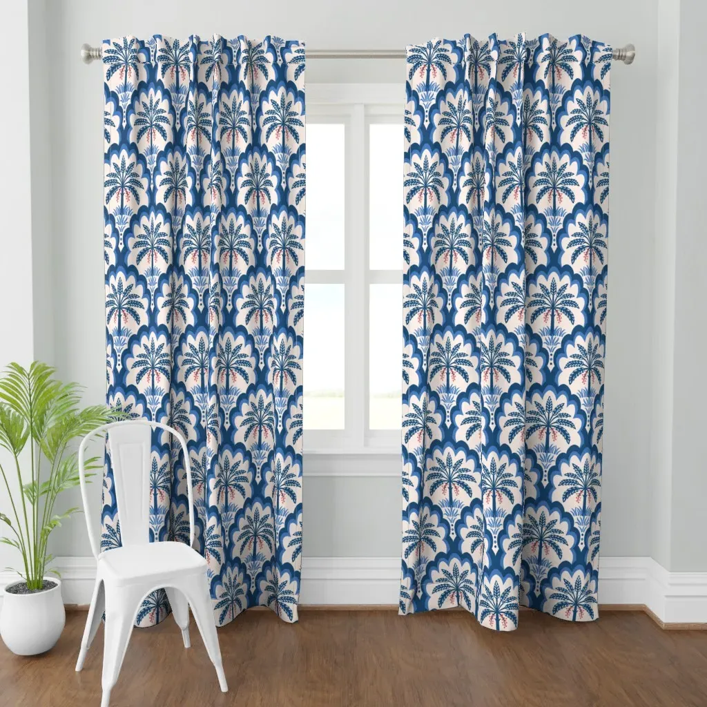 Palm Tree Scallops Curtain Panel - Dark Blue product