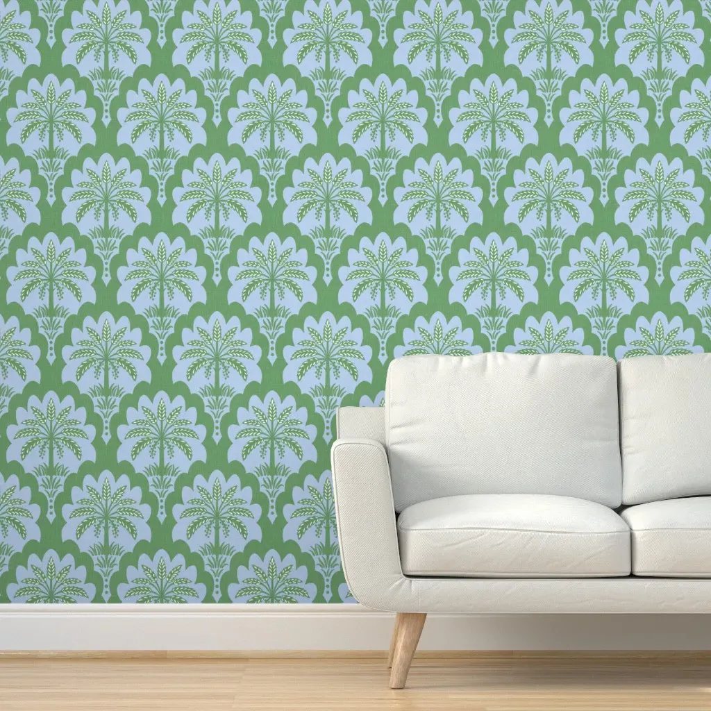 Palm Tree Scallops Peel and Stick Wallpaper - Green, Blue product