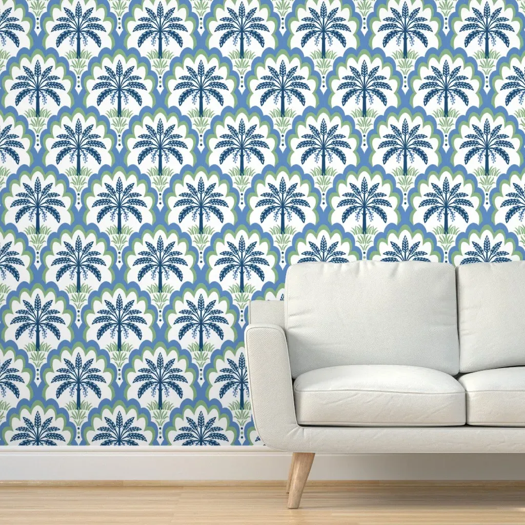 Palm Tree Scallops Peel and Stick Wallpaper - Navy Blue product