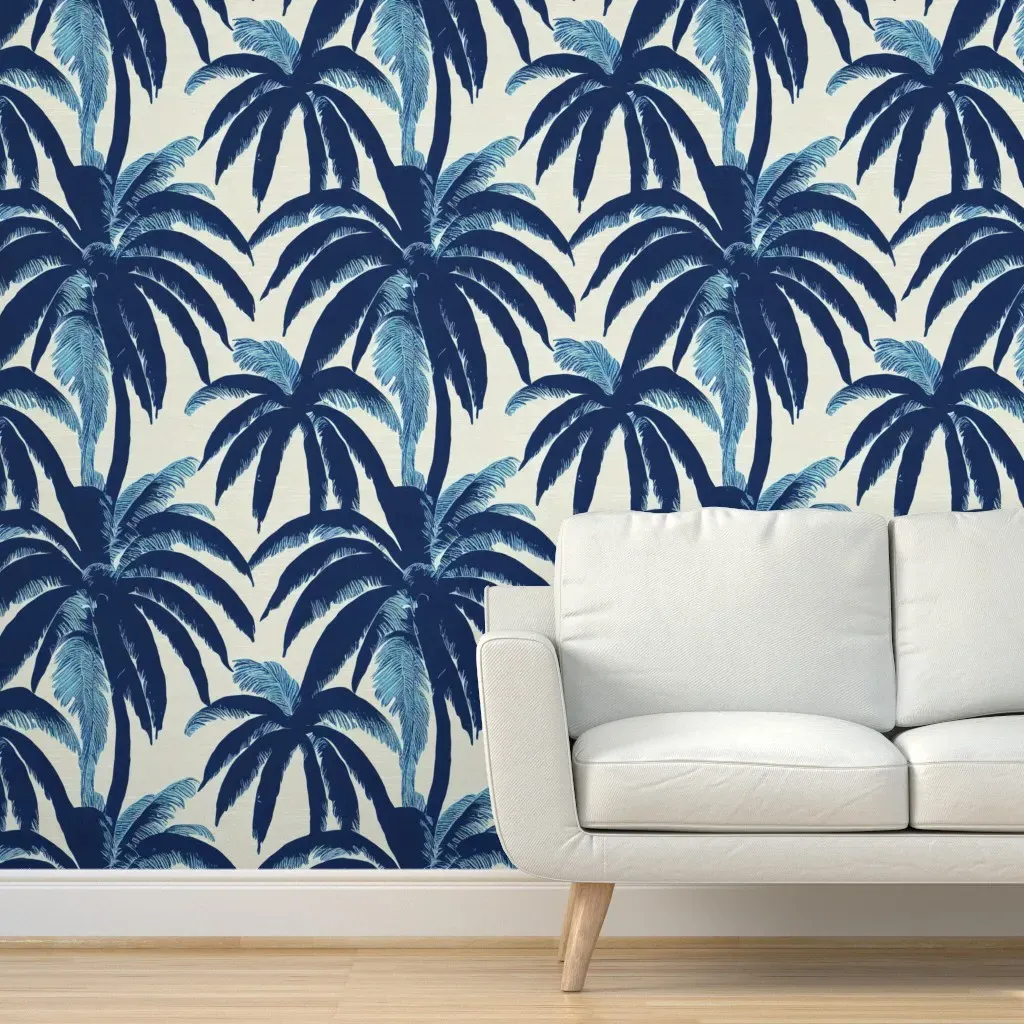 Palm Tree Toile Peel and Stick Wallpaper - Navy Blue product